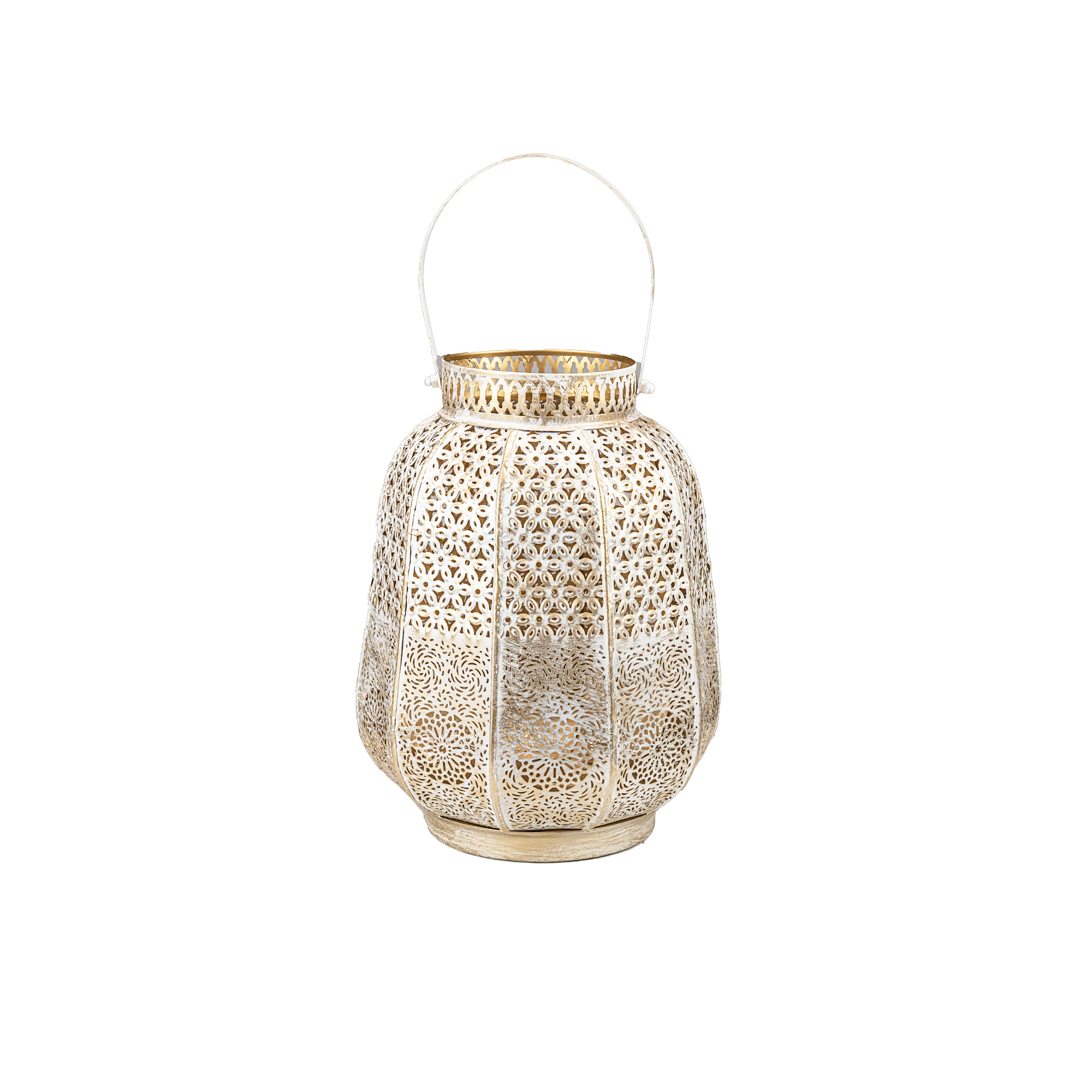 Metal lantern with handle 23×23×H29 cm White and gold